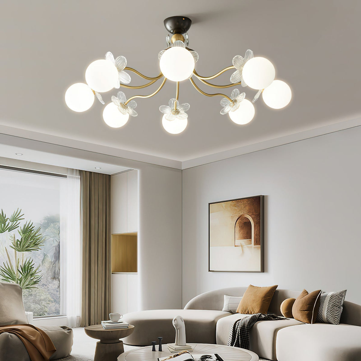 Lustre de vidro artístico com flores em florada Orlaeila