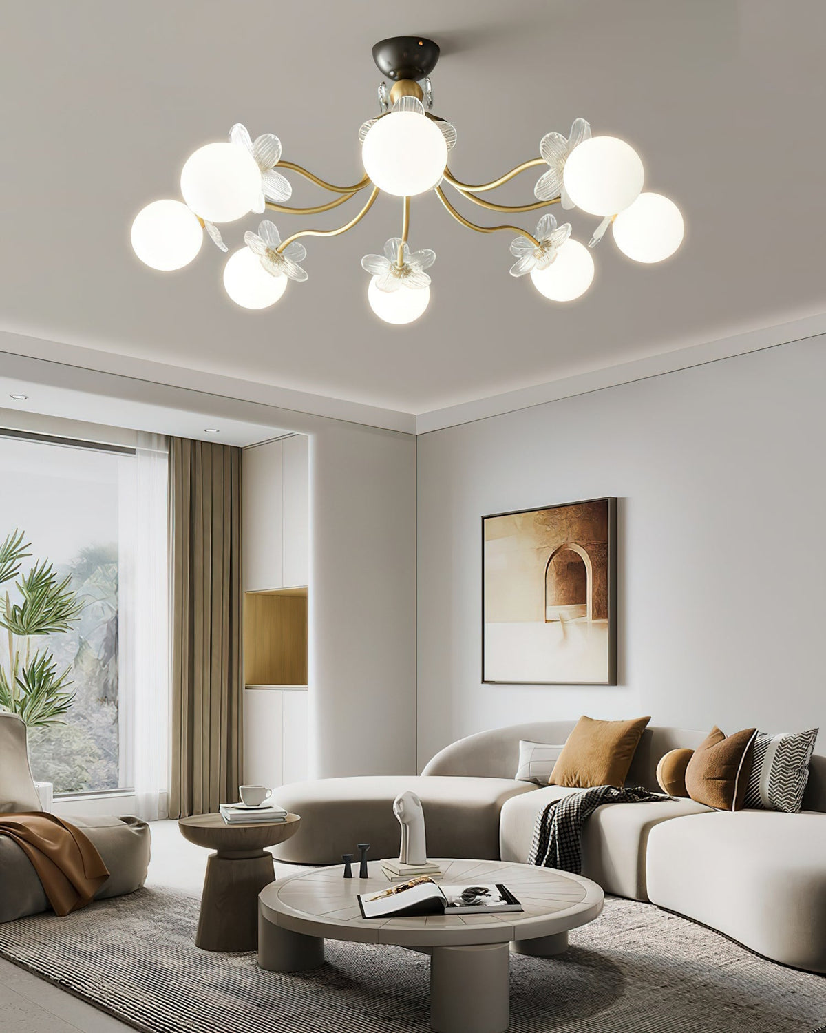Lustre de vidro artístico com flores em florada Orlaeila