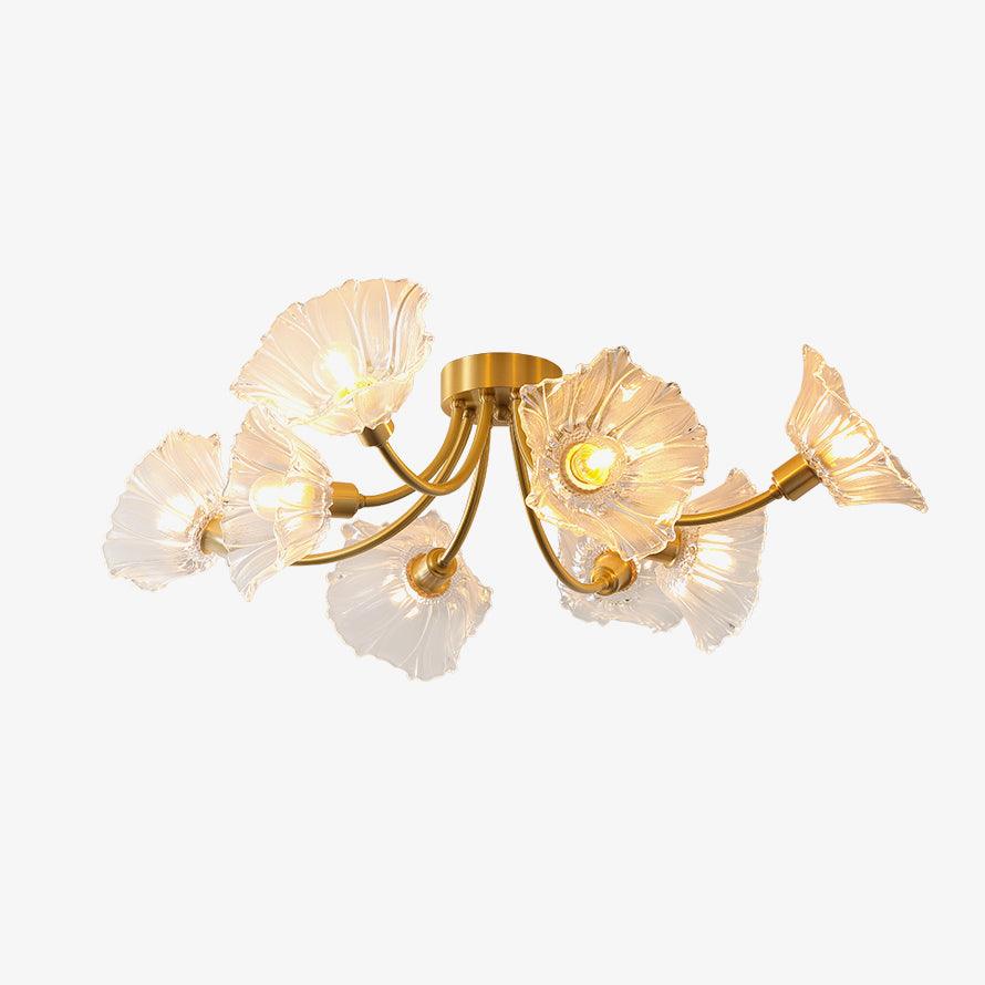 Candeeiro de teto Celoreria com pétalas de vidro em forma de flor, elegante e sofisticado