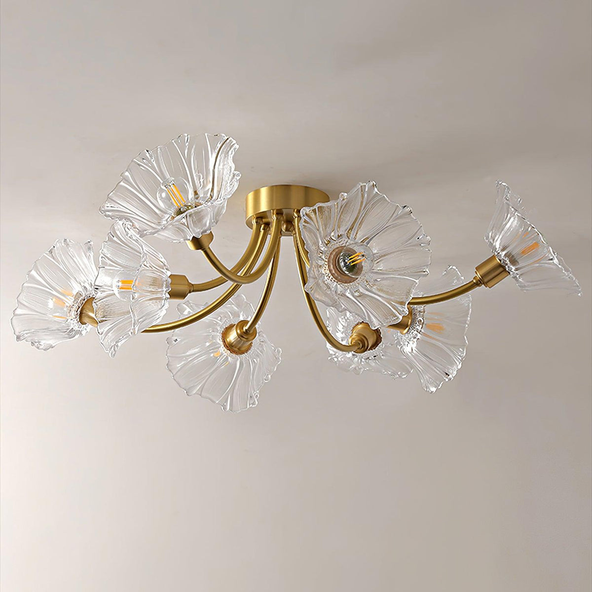 Candeeiro de teto Celoreria com pétalas de vidro em forma de flor, elegante e sofisticado