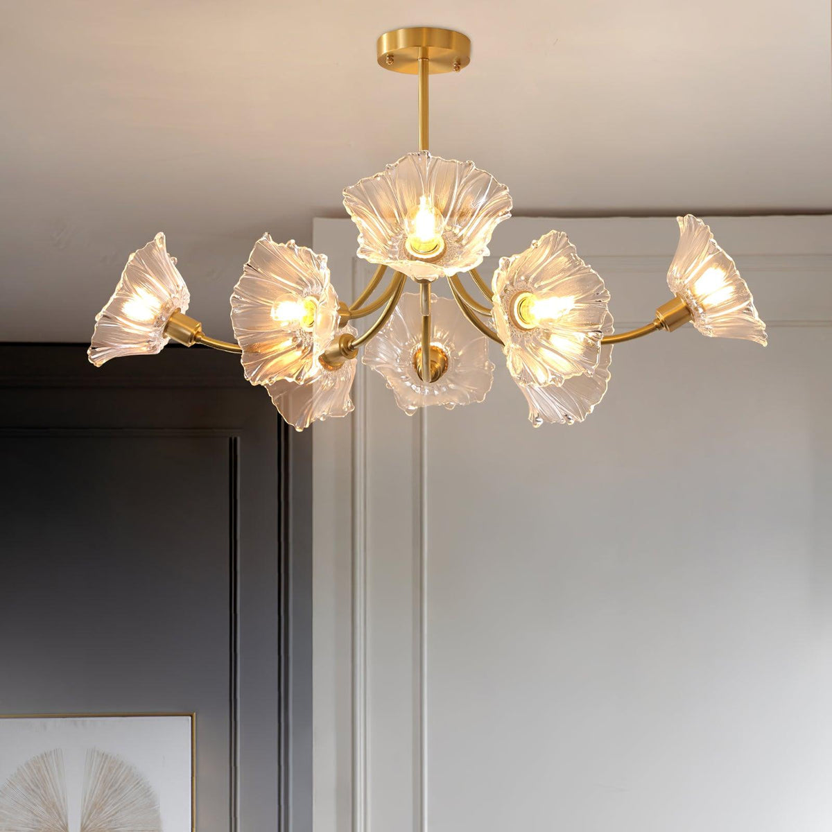 Fife blomsterlysekrone i glas med messingfinish