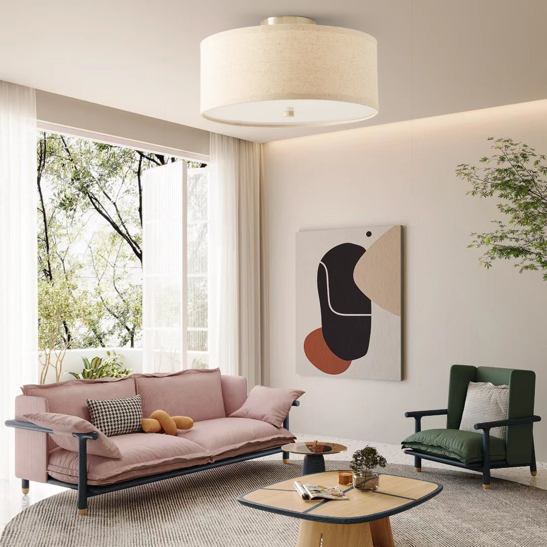 Qilvo loftlampe med linnedskærm, enkel og elegant