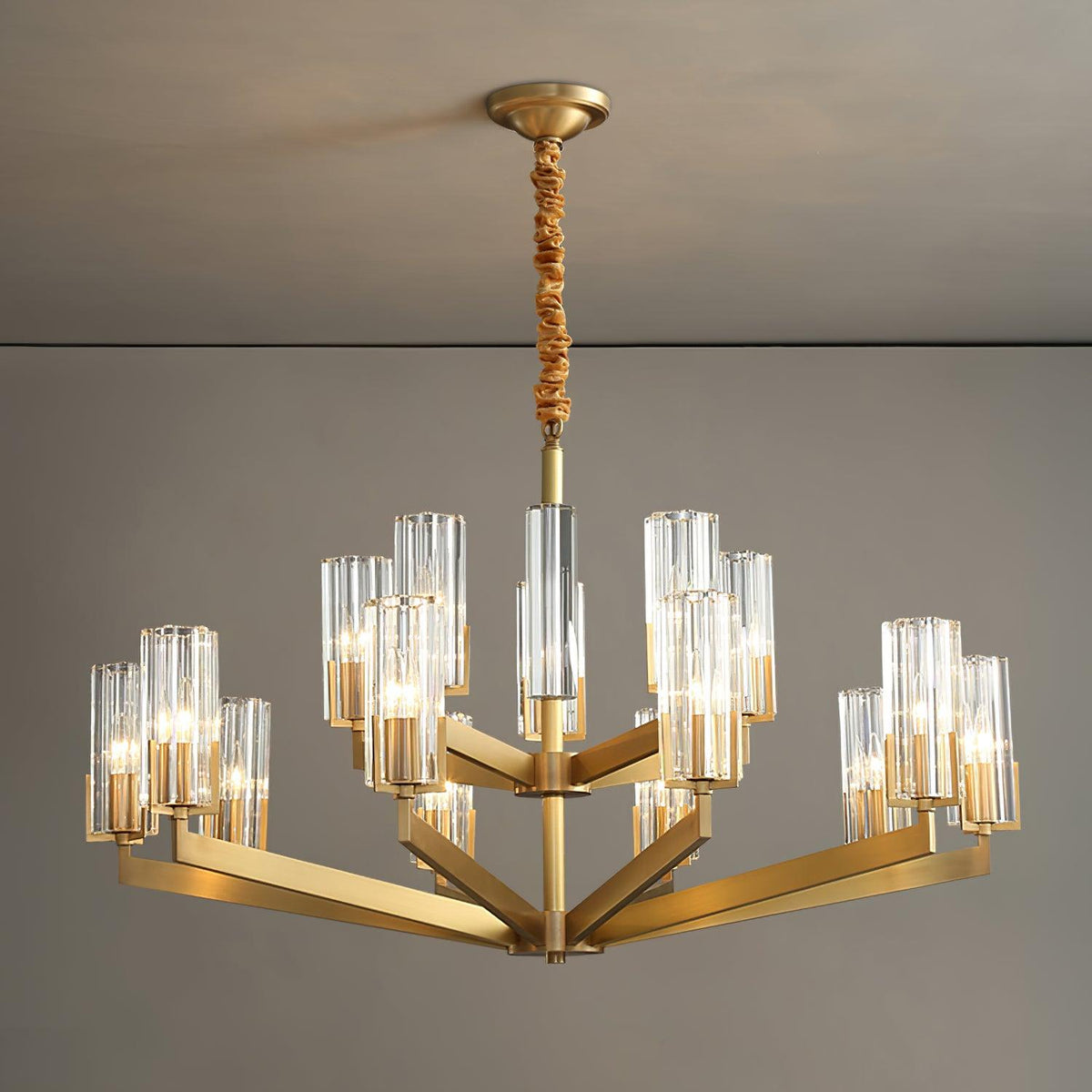 Velinora ljuskrona i mässing och glas, modern