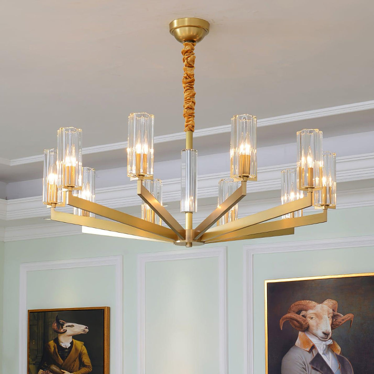 Velinora ljuskrona i mässing och glas, modern