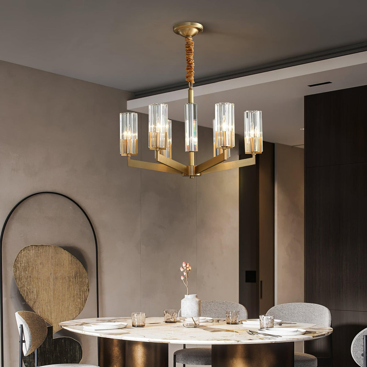Velinora ljuskrona i mässing och glas, modern