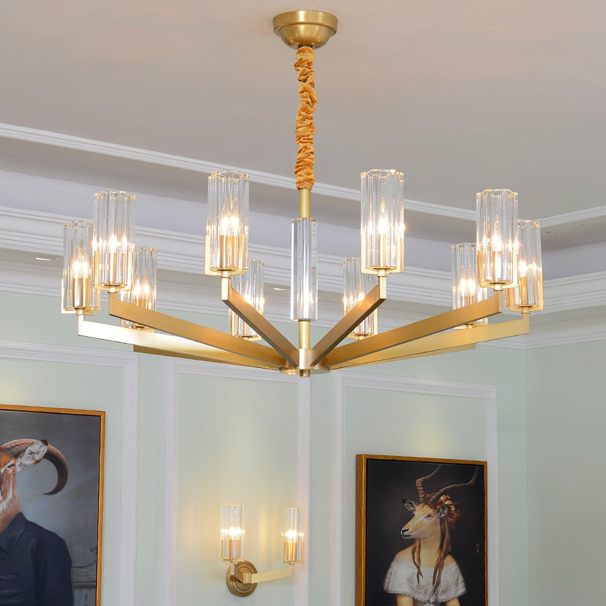 Velinora ljuskrona i mässing och glas, modern