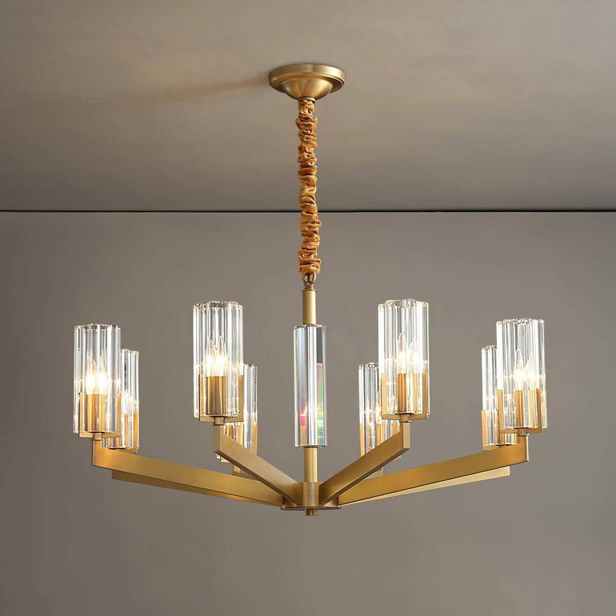 Velinora ljuskrona i mässing och glas, modern