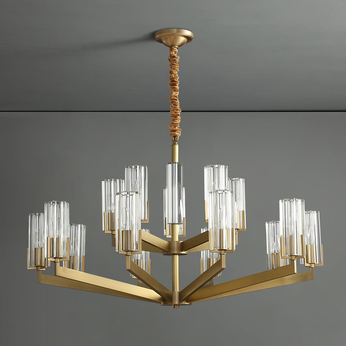 Velinora ljuskrona i mässing och glas, modern
