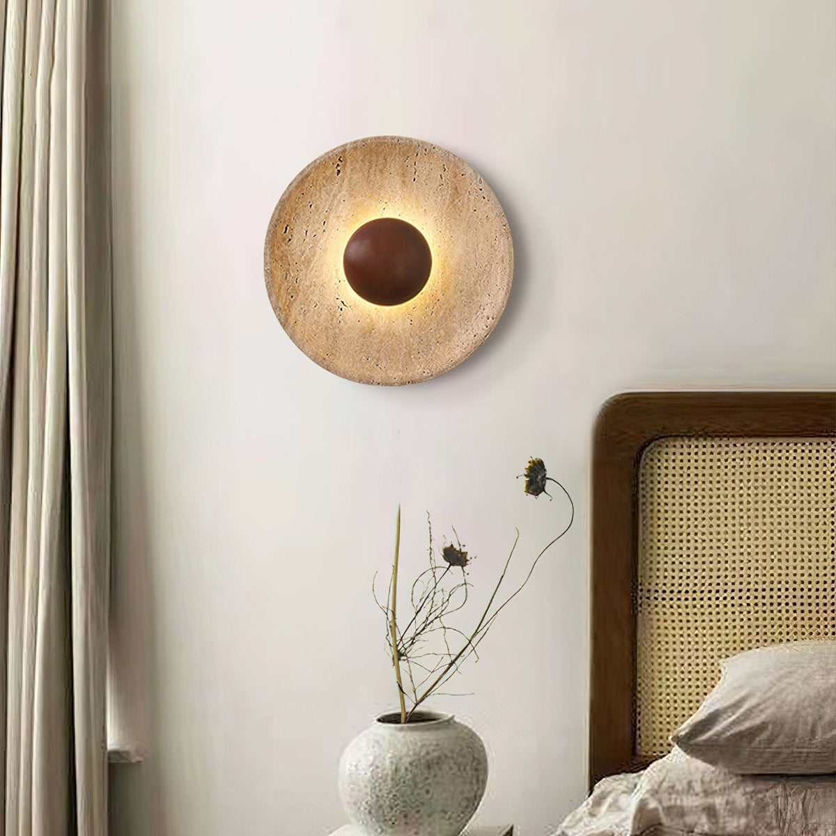 Norvian Wall Lamp Round Travertine Minimalist