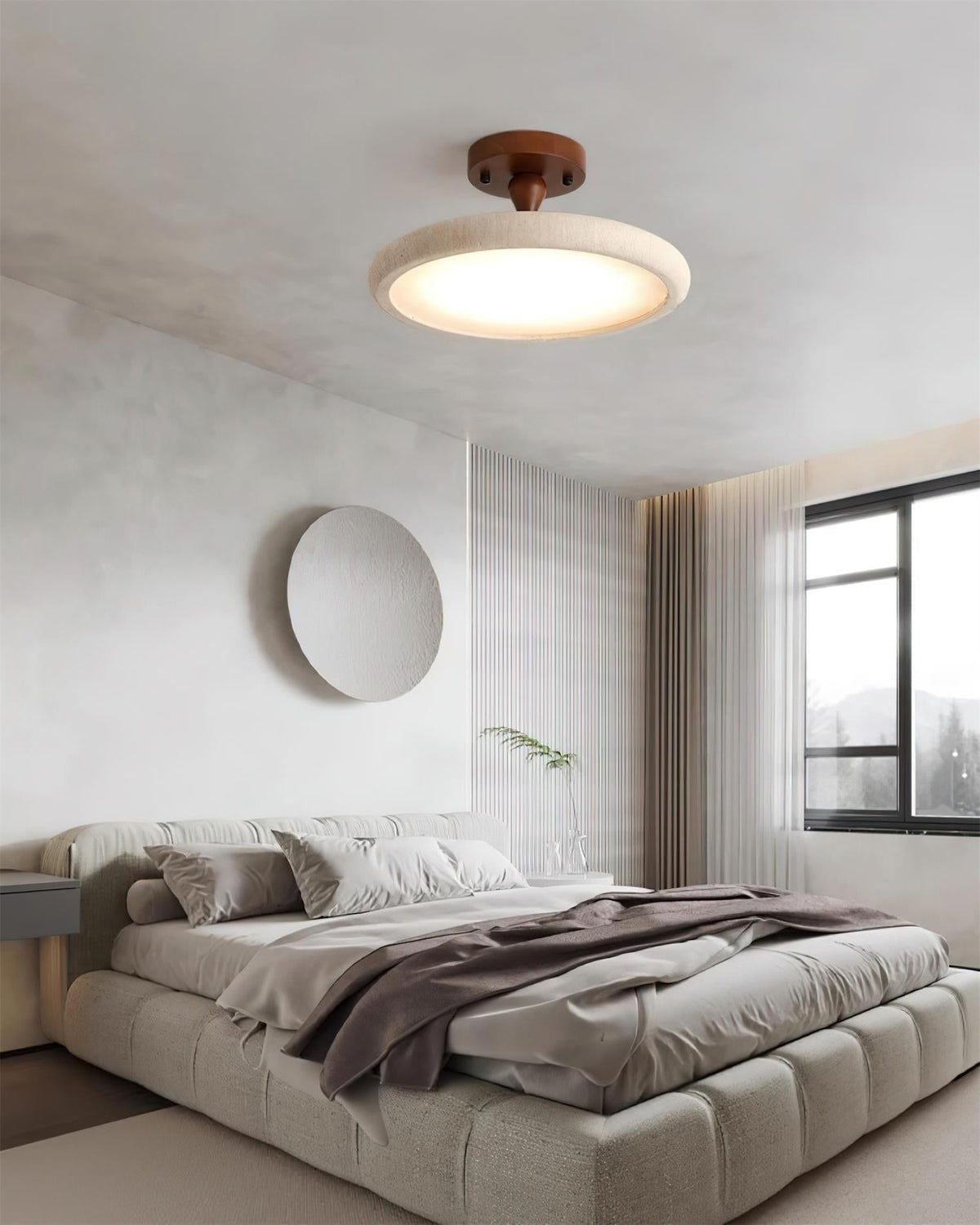Luvia loftlampe, halvplan, travertin