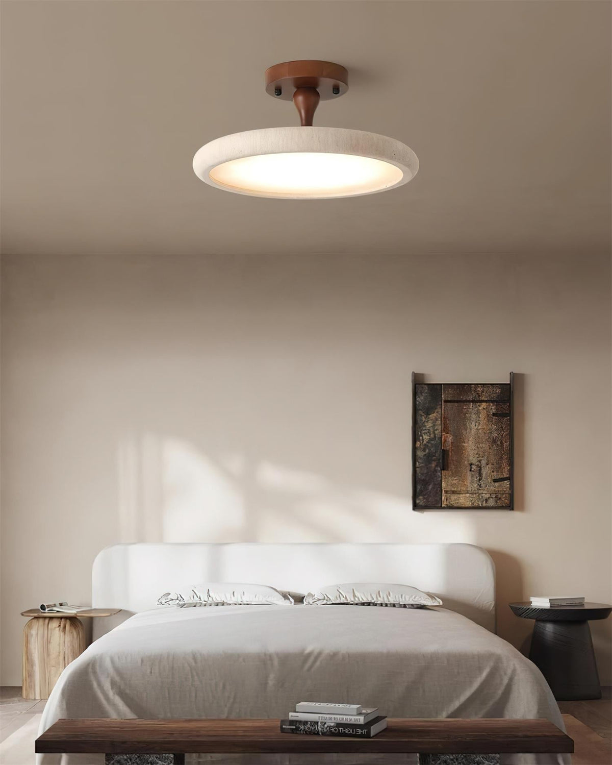 Luvia loftlampe, halvplan, travertin