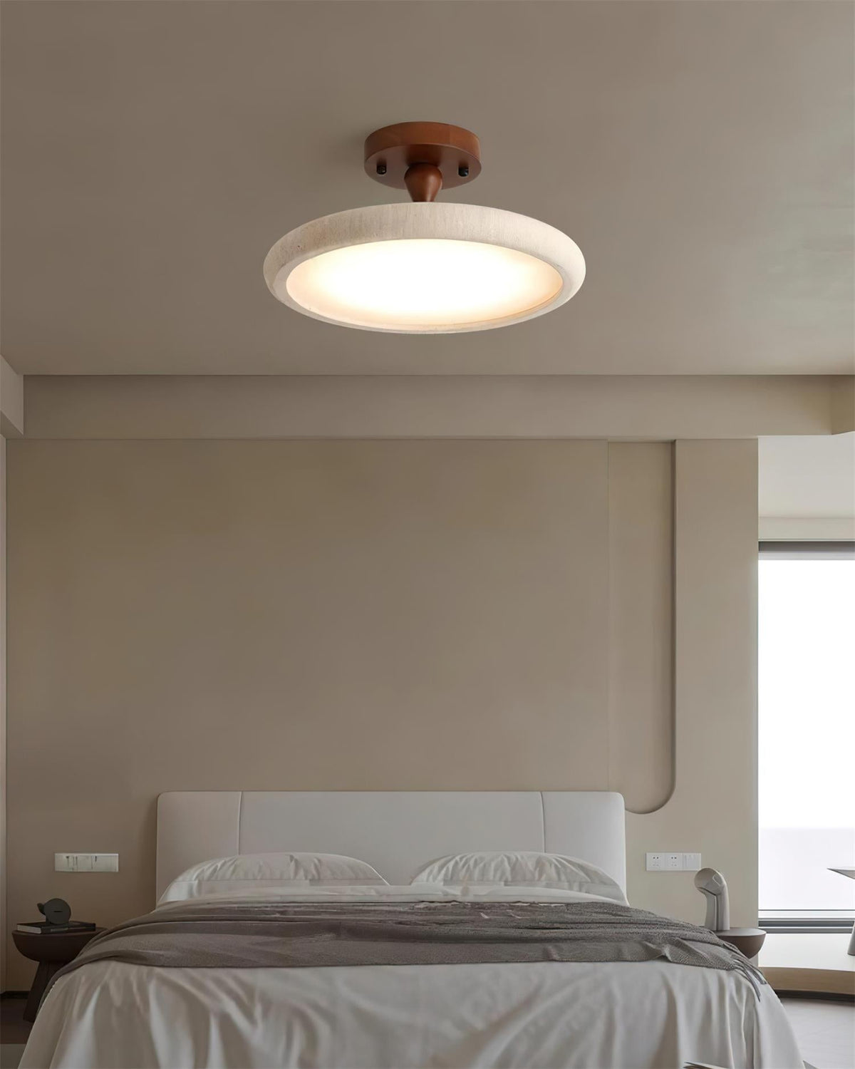 Luvia loftlampe, halvplan, travertin
