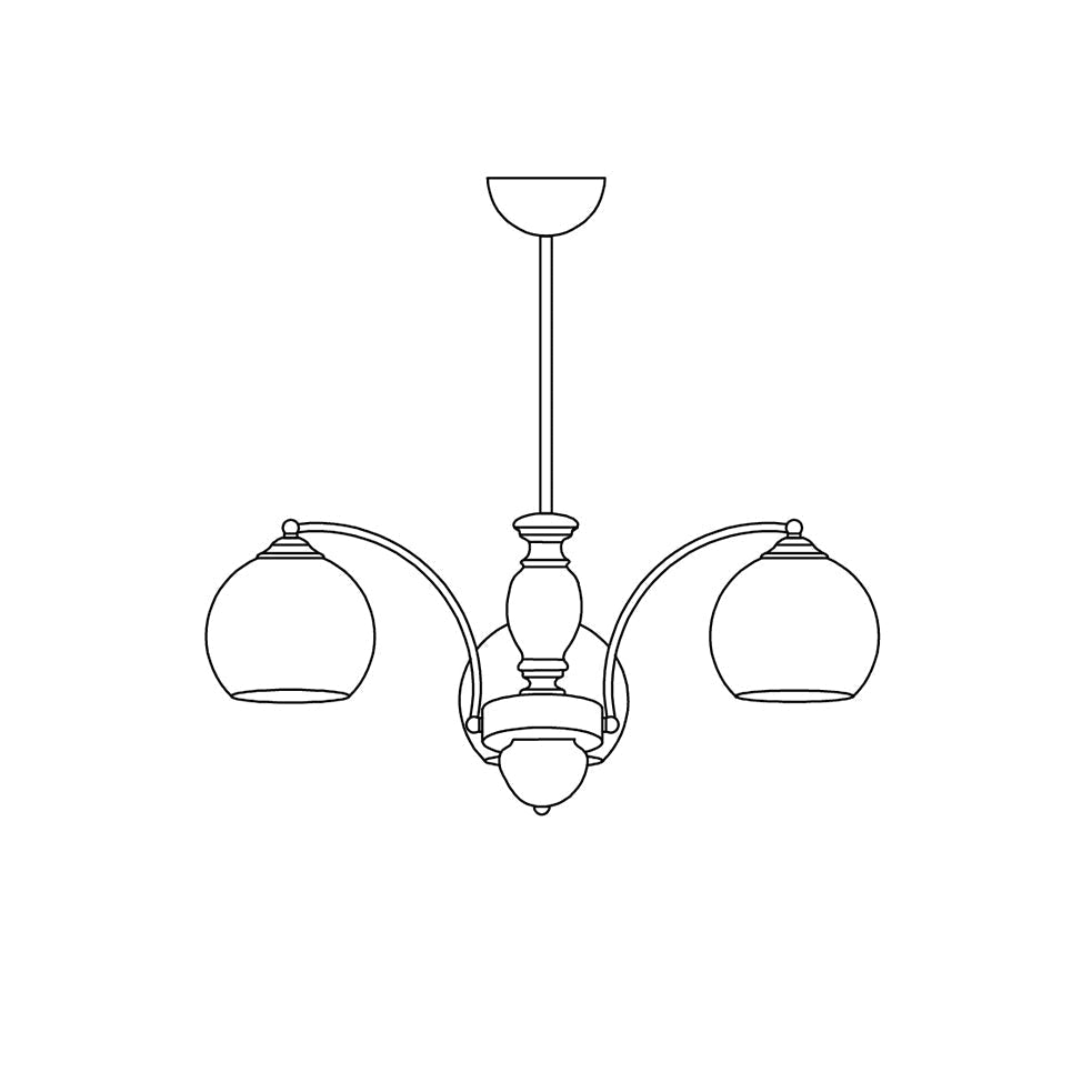 Candelabro com cúpulas de vidro, estrutura metálica e detalhes em madeira, estilo de meados do século, ambiente sereno