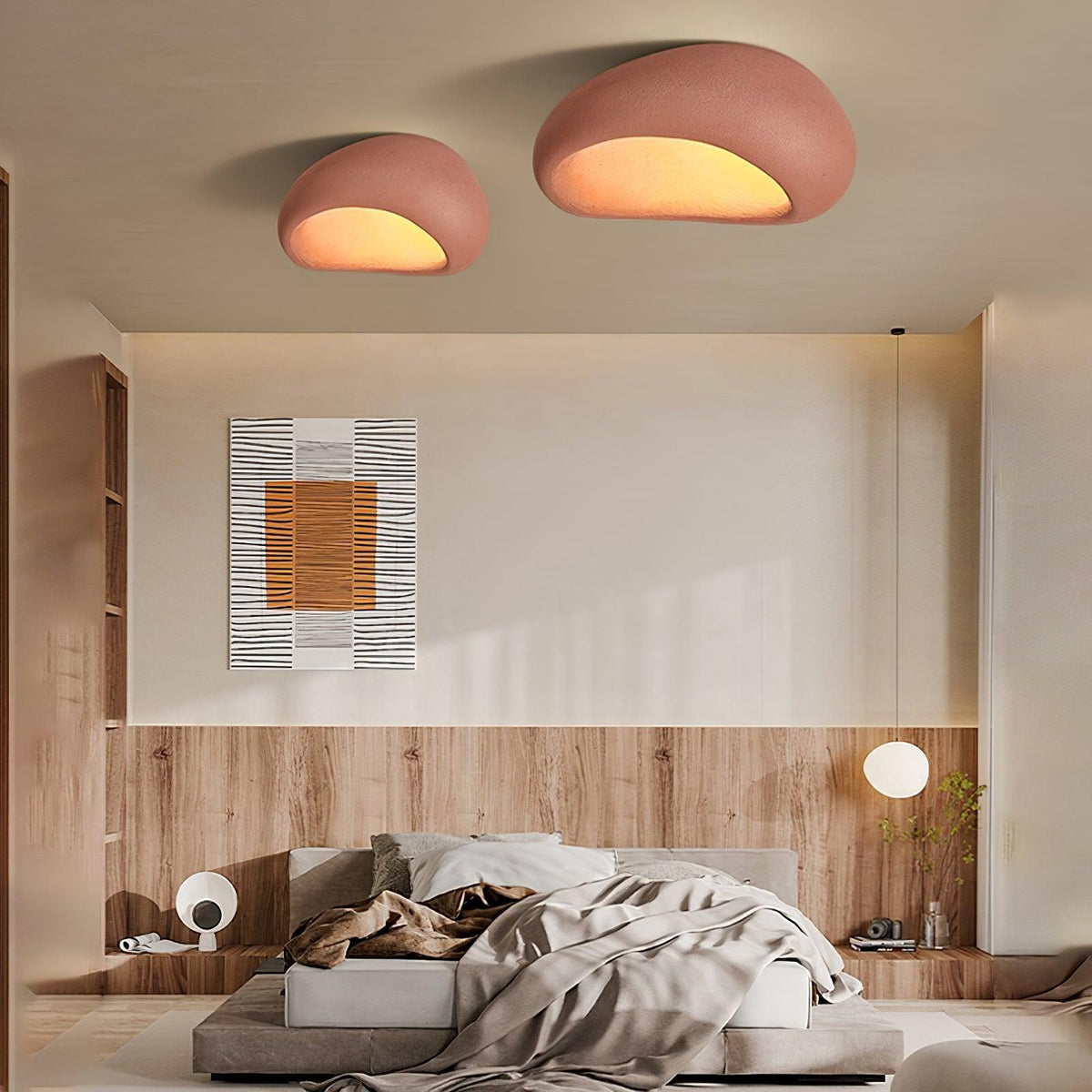 Rivenira loftslampe med japansk wabi-sabi-måne
