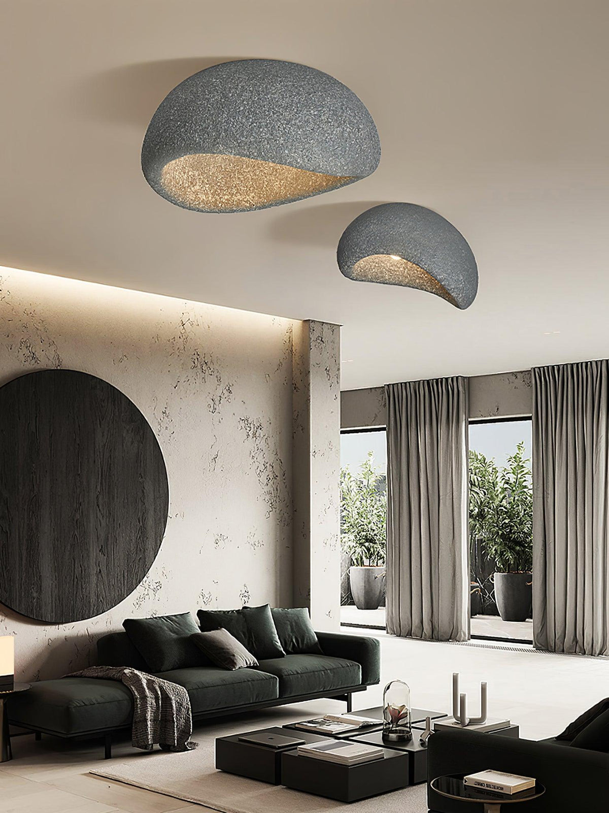 Rivenira loftslampe med japansk wabi-sabi-måne