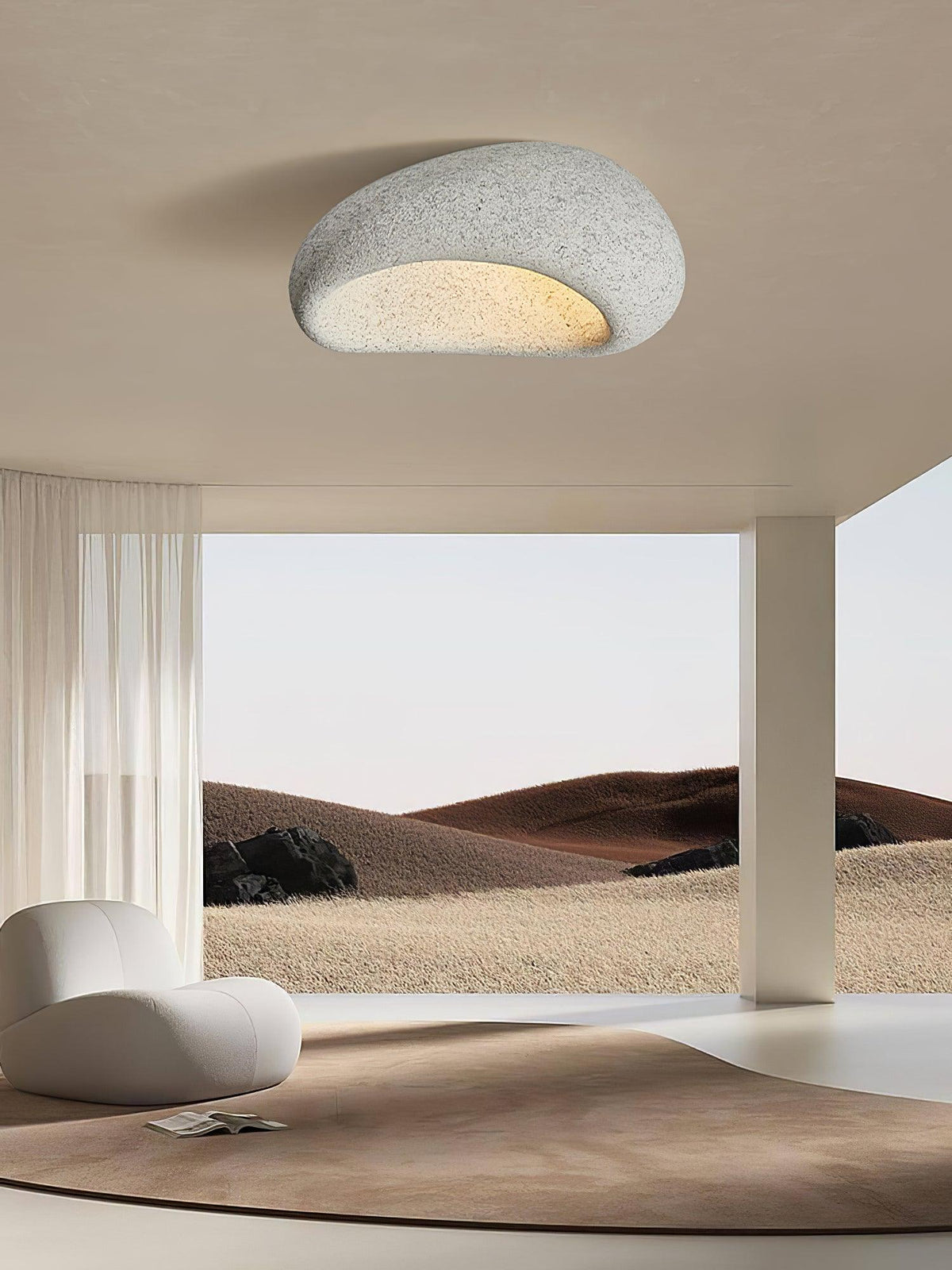 Rivenira loftslampe med japansk wabi-sabi-måne
