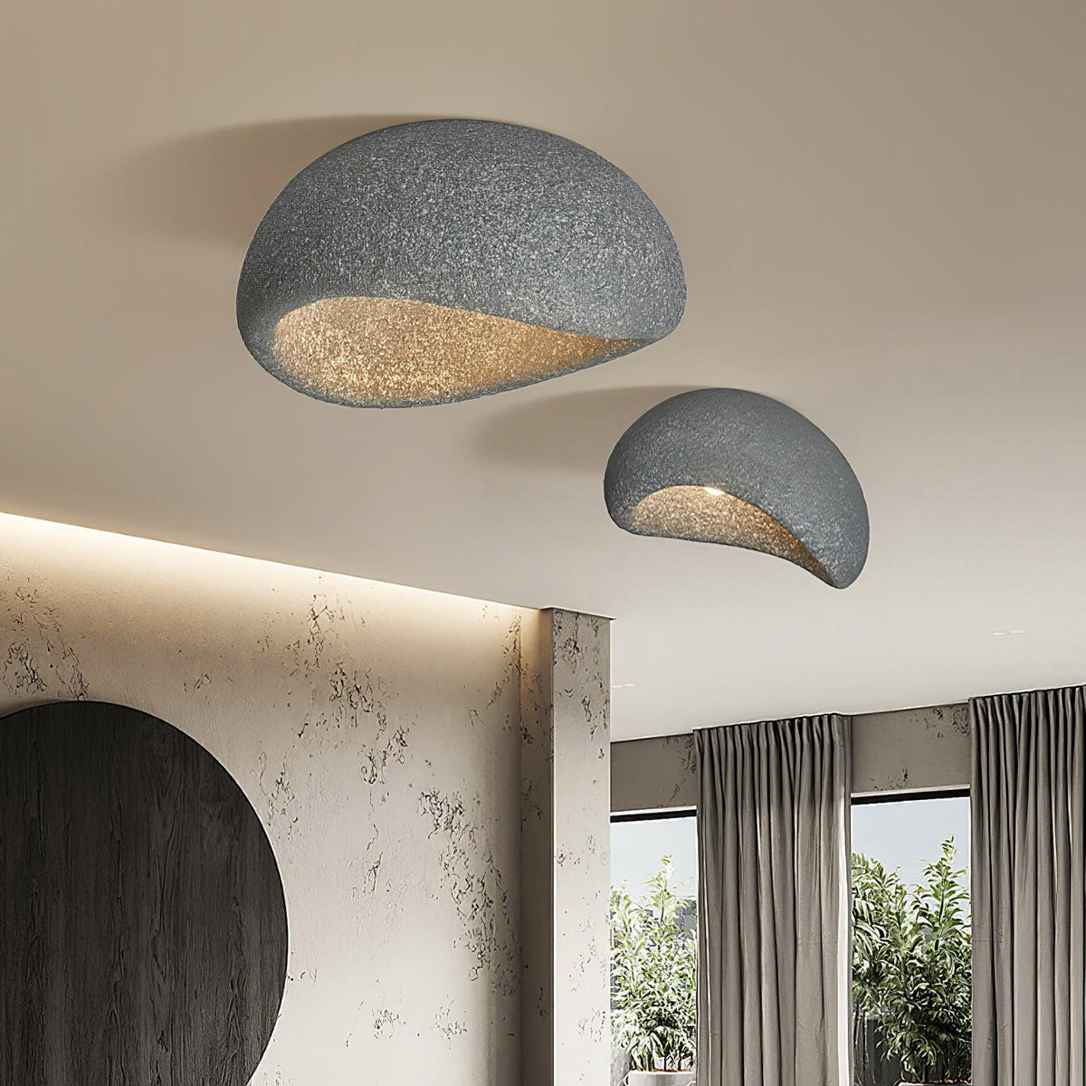 Rivenira loftslampe med japansk wabi-sabi-måne