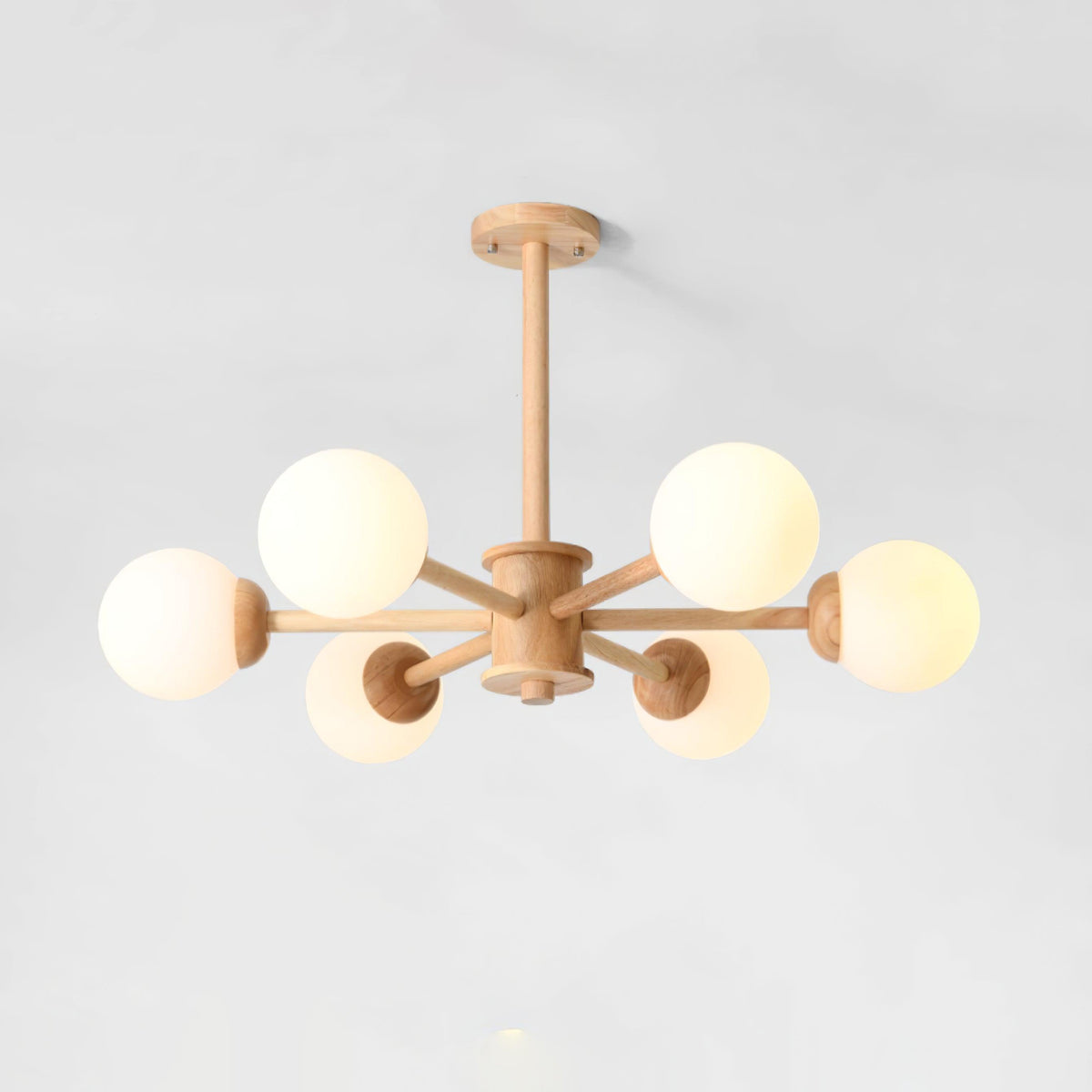 Kalds minimalistisk naturlig lysekrone med træglobus