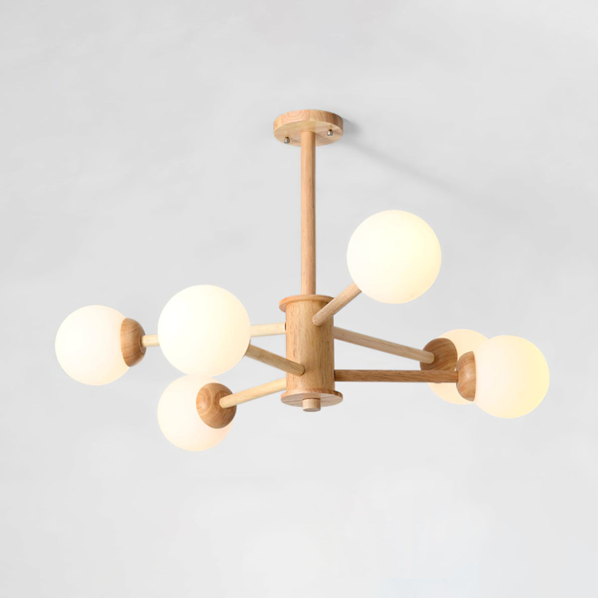 Kalds minimalistisk naturlig lysekrone med træglobus