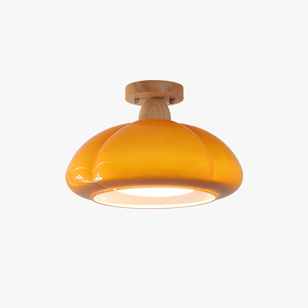 Valentina modern LED-plafond i glas och trä för vardagsrum