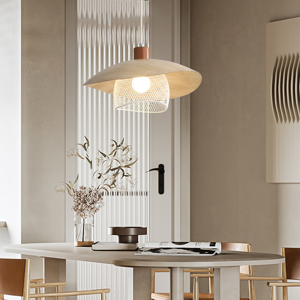 Arisha Modern LED Pendant Light Beige/Green/Wood Dining Room