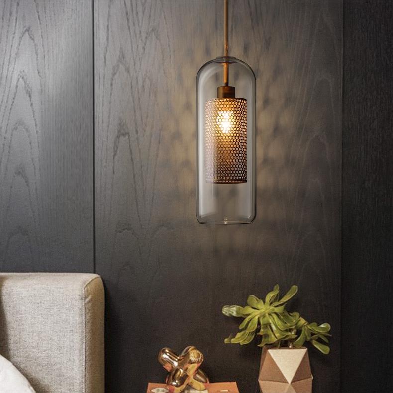 Nerel Contemporary Golden Pendant Light, Glass, Globe/Cylindric