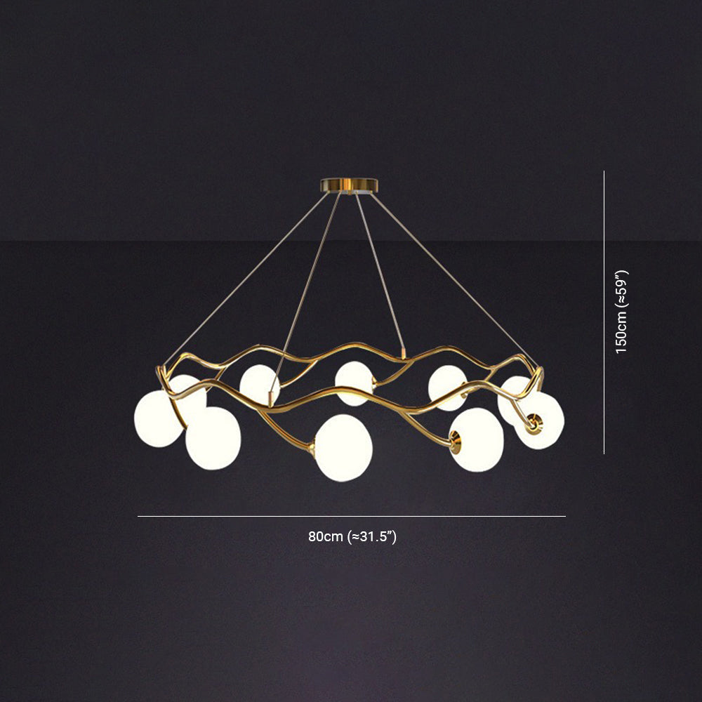 Valentina Modern Designe Wave Metal/Glass Pendant Light, White/Gold