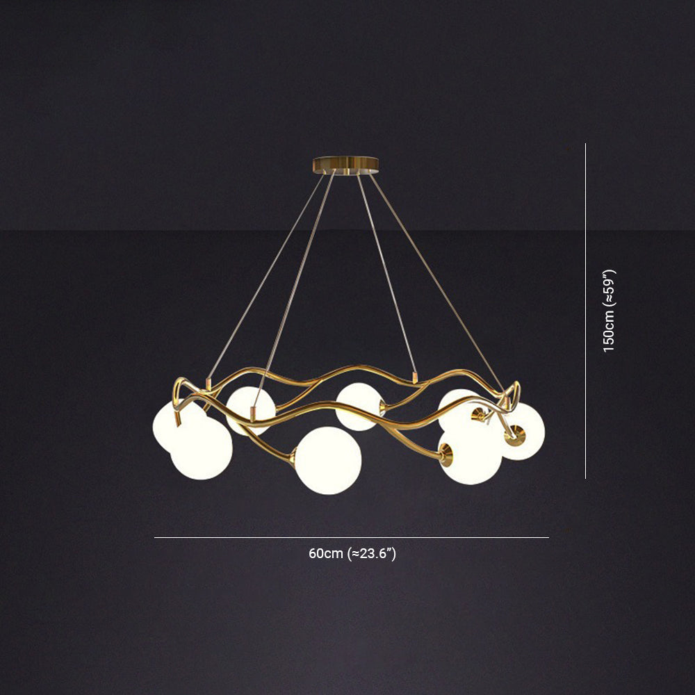 Valentina Modern Designe Wave Metal/Glass Pendant Light, White/Gold