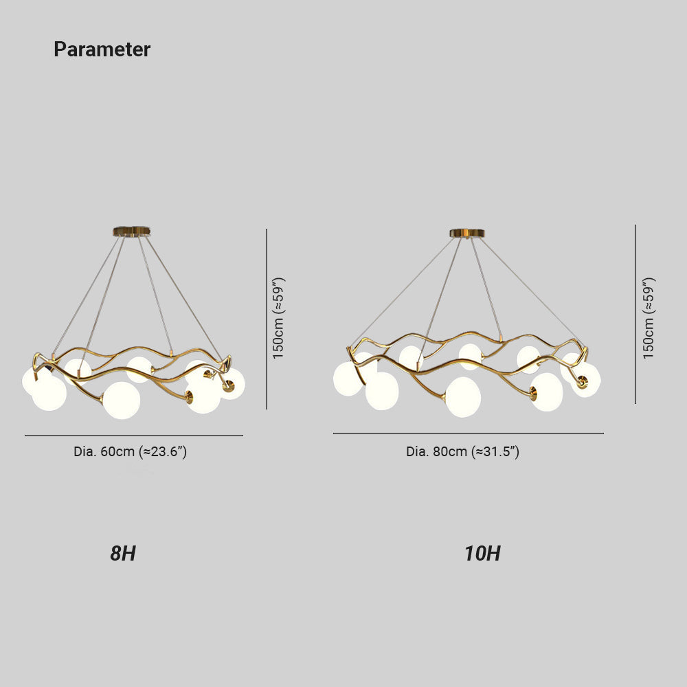 Valentina Modern Designe Wave Metal/Glass Pendant Light, White/Gold