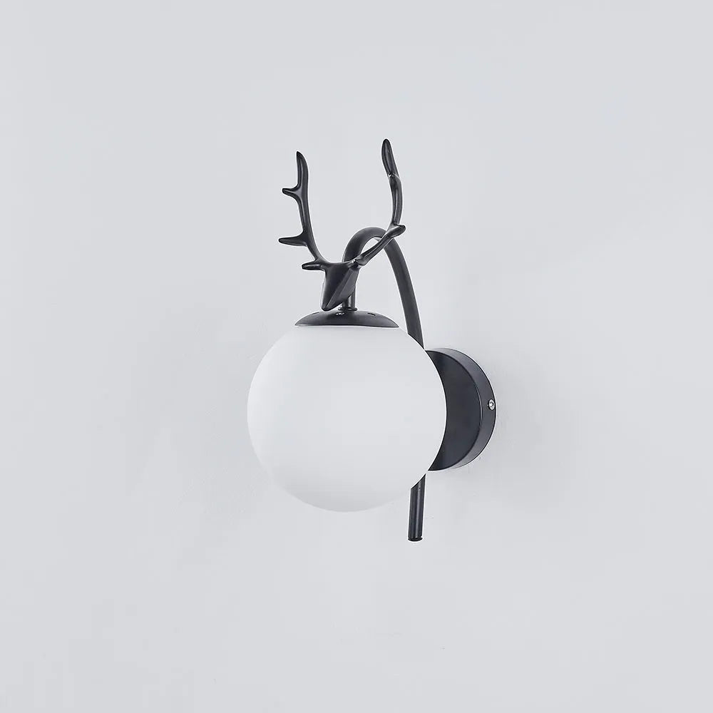 Valentina modern art déco-vägglampa med hjortmotiv för sängbord, svart/guld