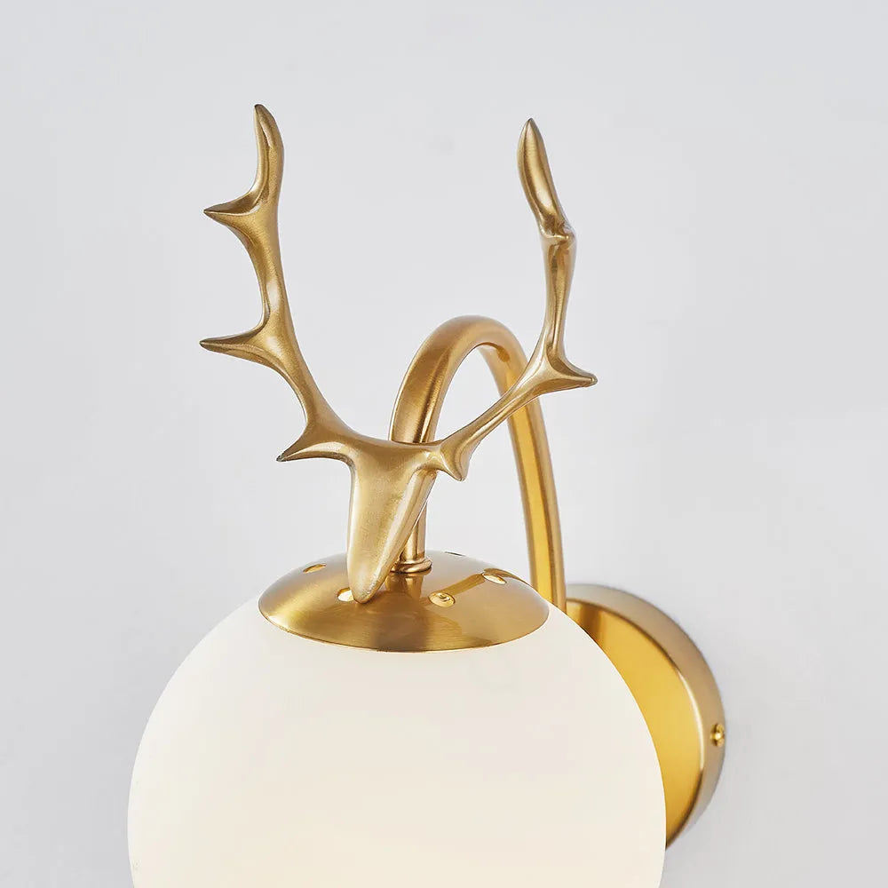 Valentina modern art déco-vägglampa med hjortmotiv för sängbord, svart/guld