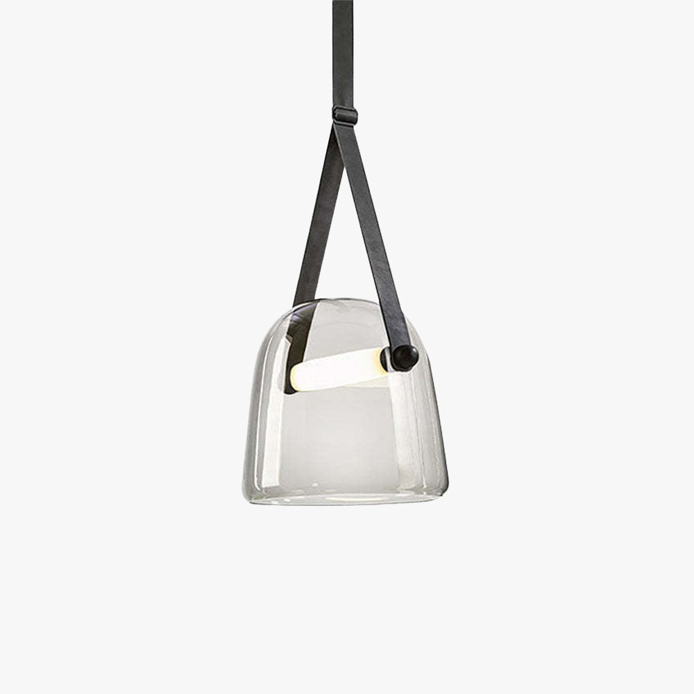 Valentina moderne nordisk pendellampe i læder/glas, grå/hvid