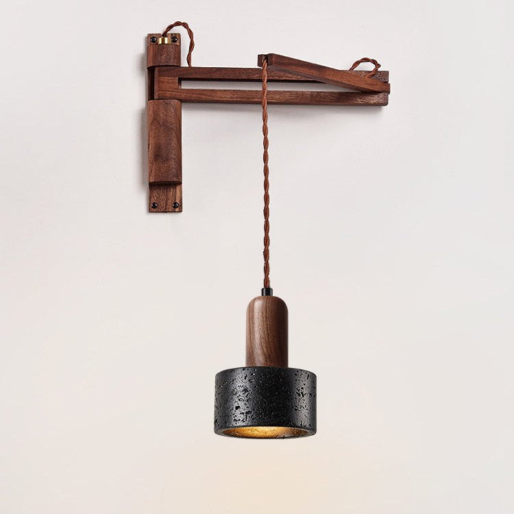 Vamki justerbar vägglampa i svart travertin och trä