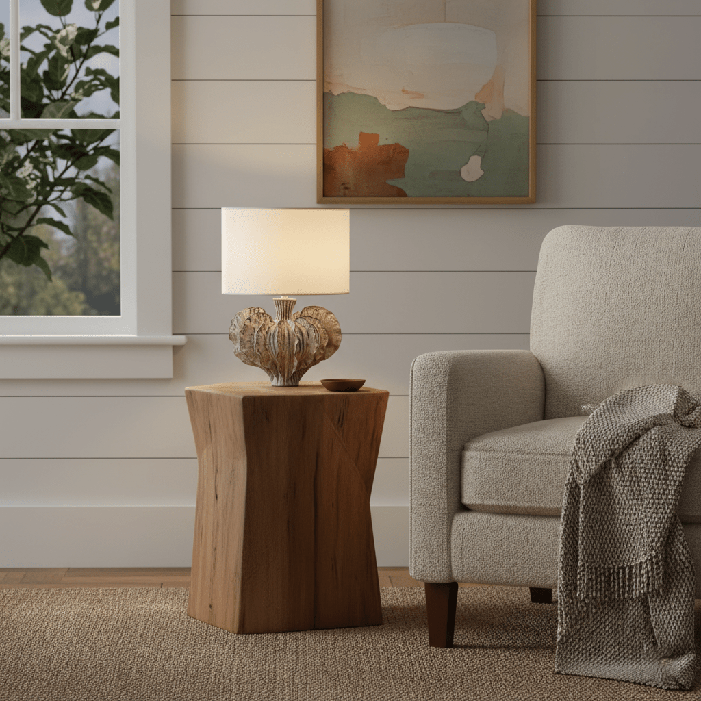 Bladformet keramisk bordlampe