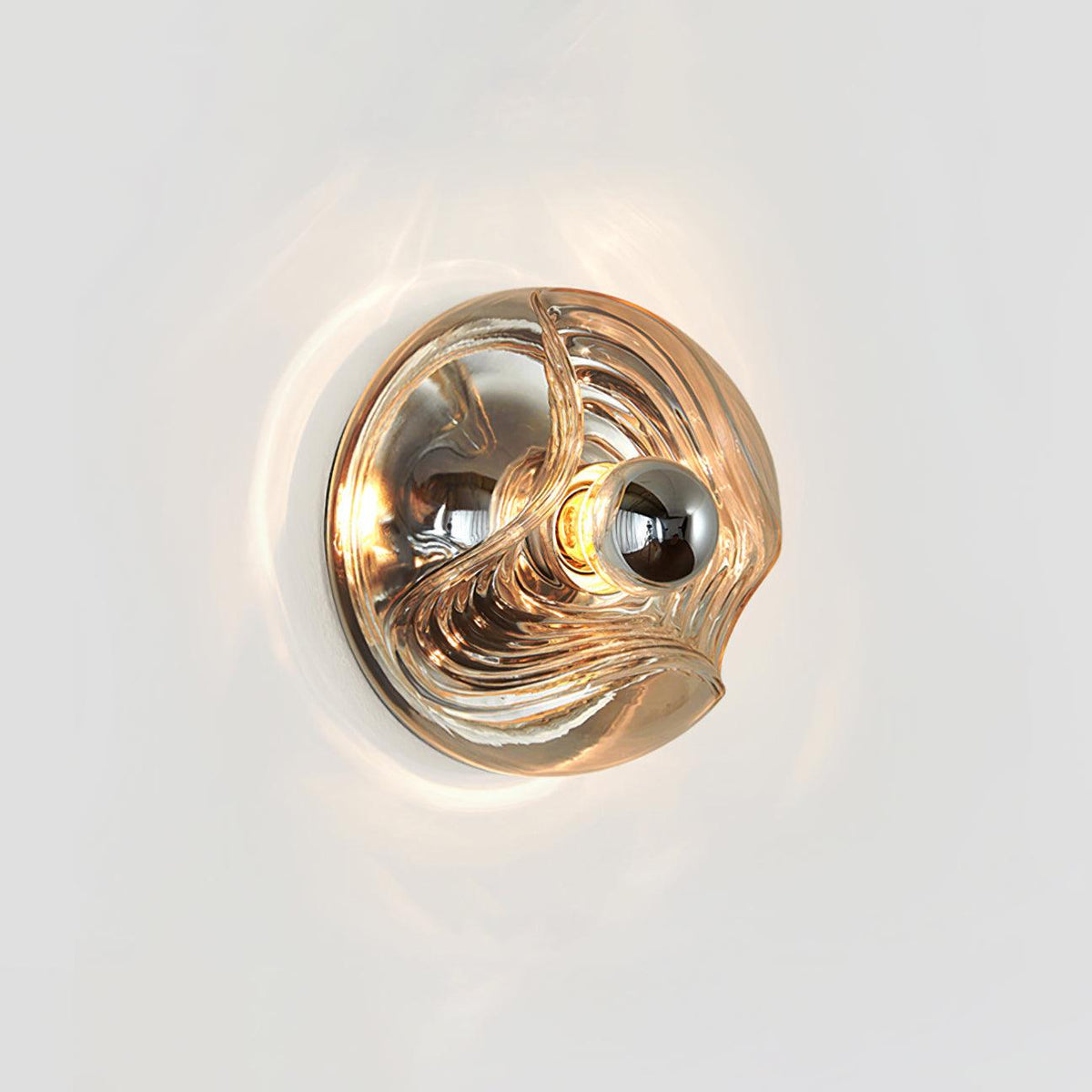 Candeeiro de parede com textura em espiral, vidro transparente, âmbar e cinzento fumado, moderno e decorativo