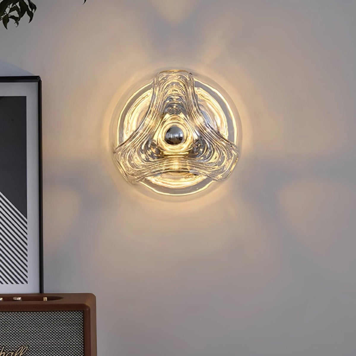 Candeeiro de parede com textura em espiral, vidro transparente, âmbar e cinzento fumado, moderno e decorativo