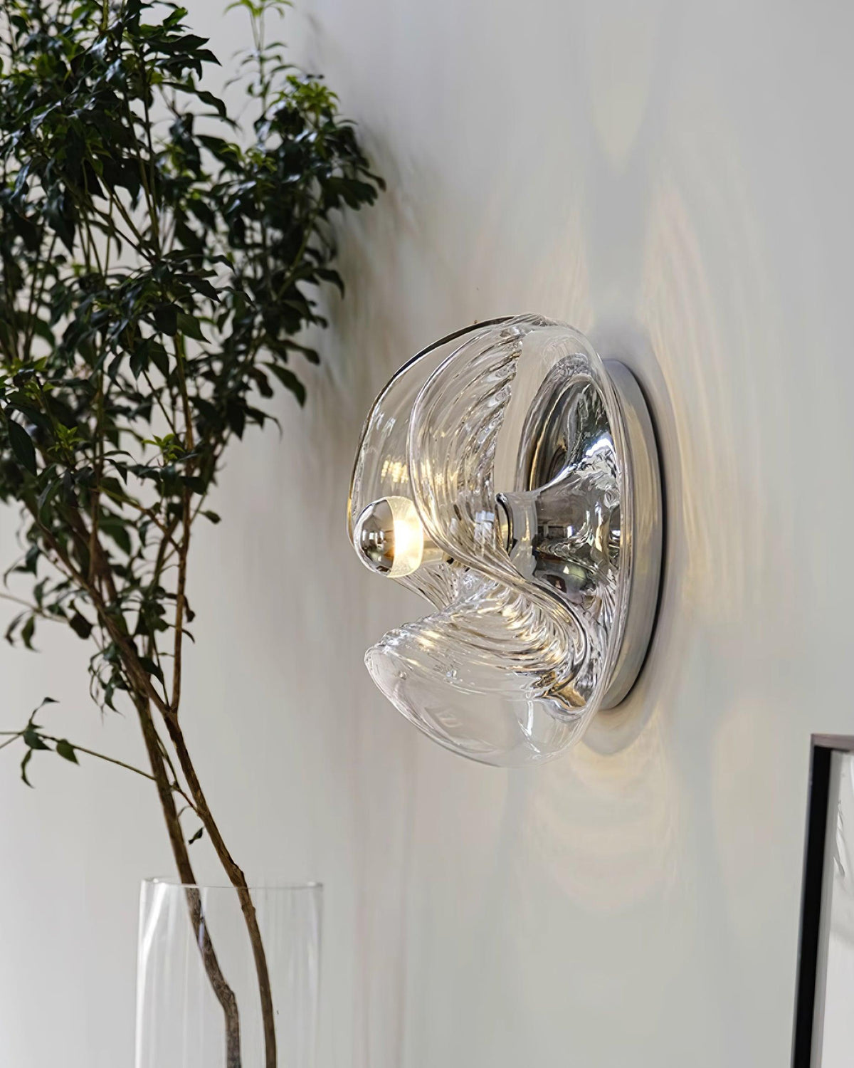 Candeeiro de parede com textura em espiral, vidro transparente, âmbar e cinzento fumado, moderno e decorativo
