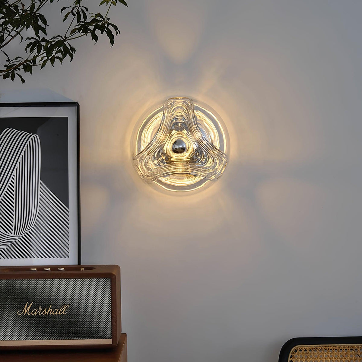 Candeeiro de parede com textura em espiral, vidro transparente, âmbar e cinzento fumado, moderno e decorativo