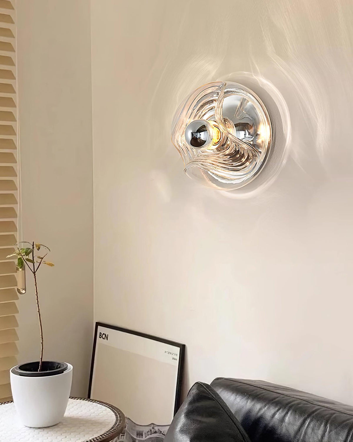 Candeeiro de parede com textura em espiral, vidro transparente, âmbar e cinzento fumado, moderno e decorativo