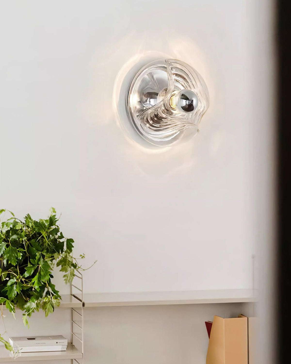 Candeeiro de parede com textura em espiral, vidro transparente, âmbar e cinzento fumado, moderno e decorativo