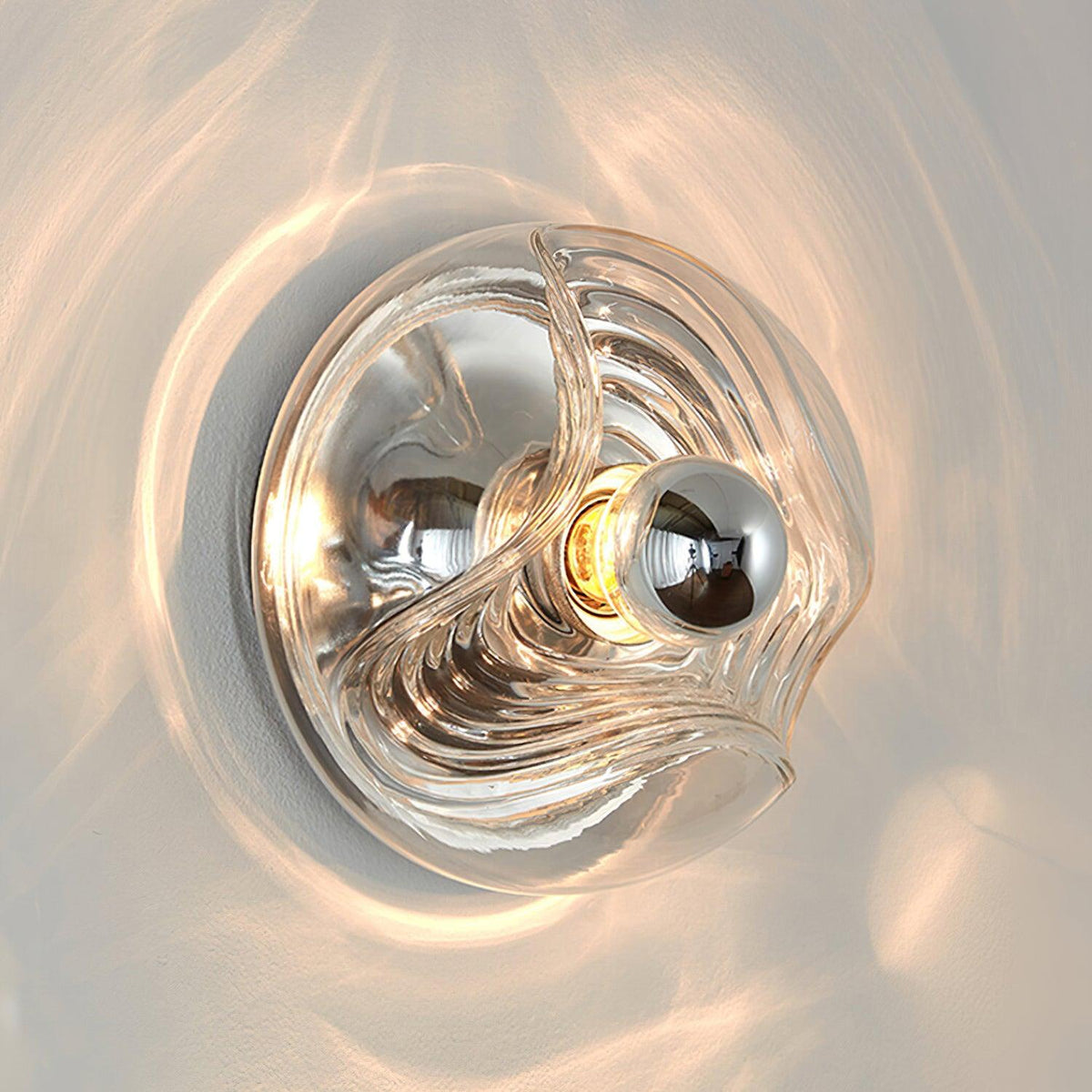Candeeiro de parede com textura em espiral, vidro transparente, âmbar e cinzento fumado, moderno e decorativo
