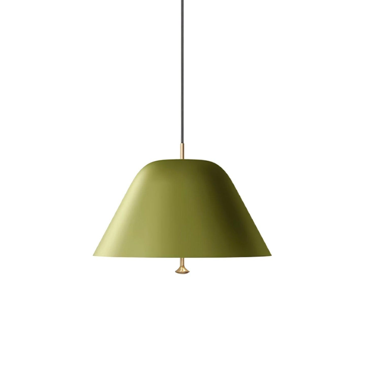 Moderne pendel med metalskærm i grøn og hvid, minimalistisk