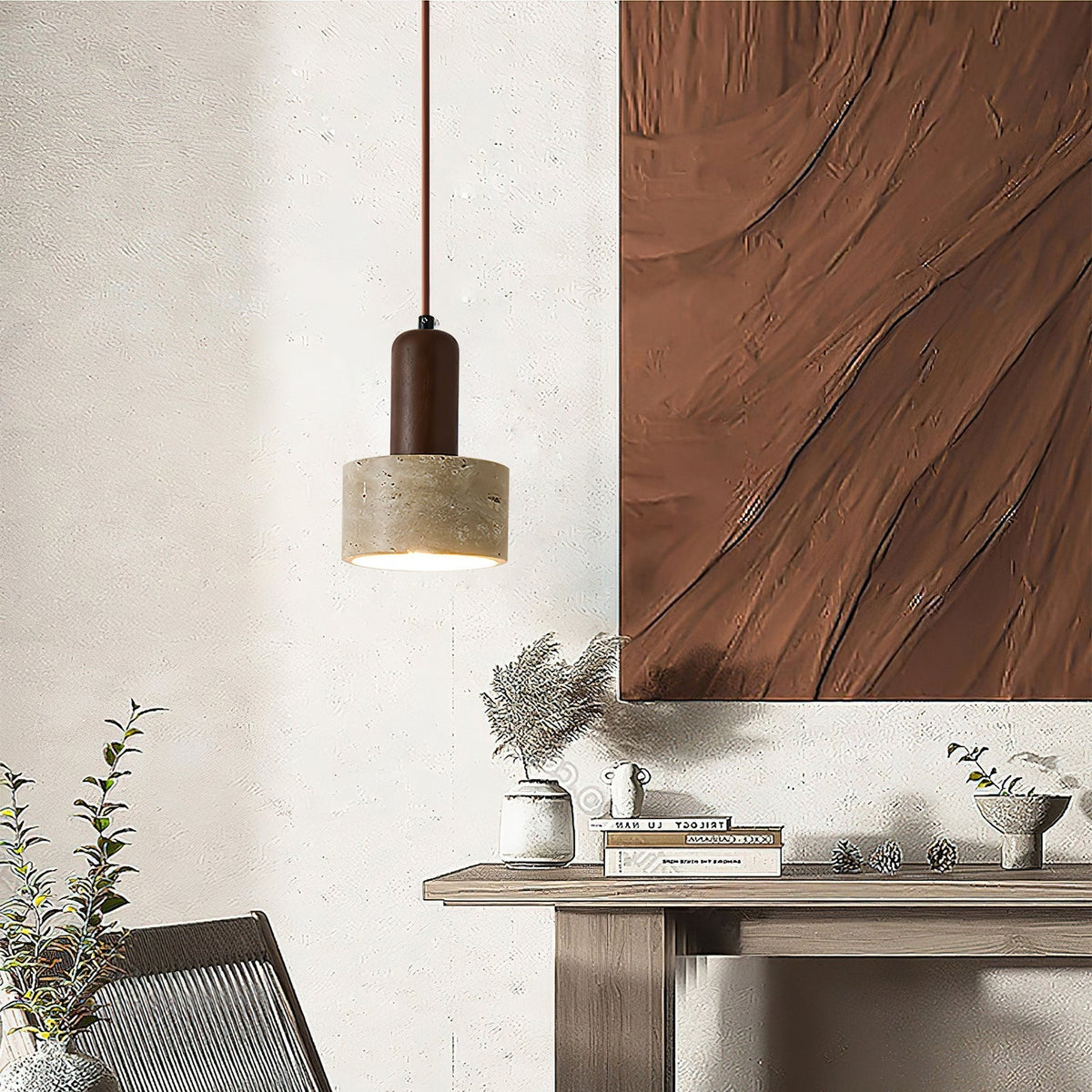 Jlynis pendellampe i travertin med to materialer
