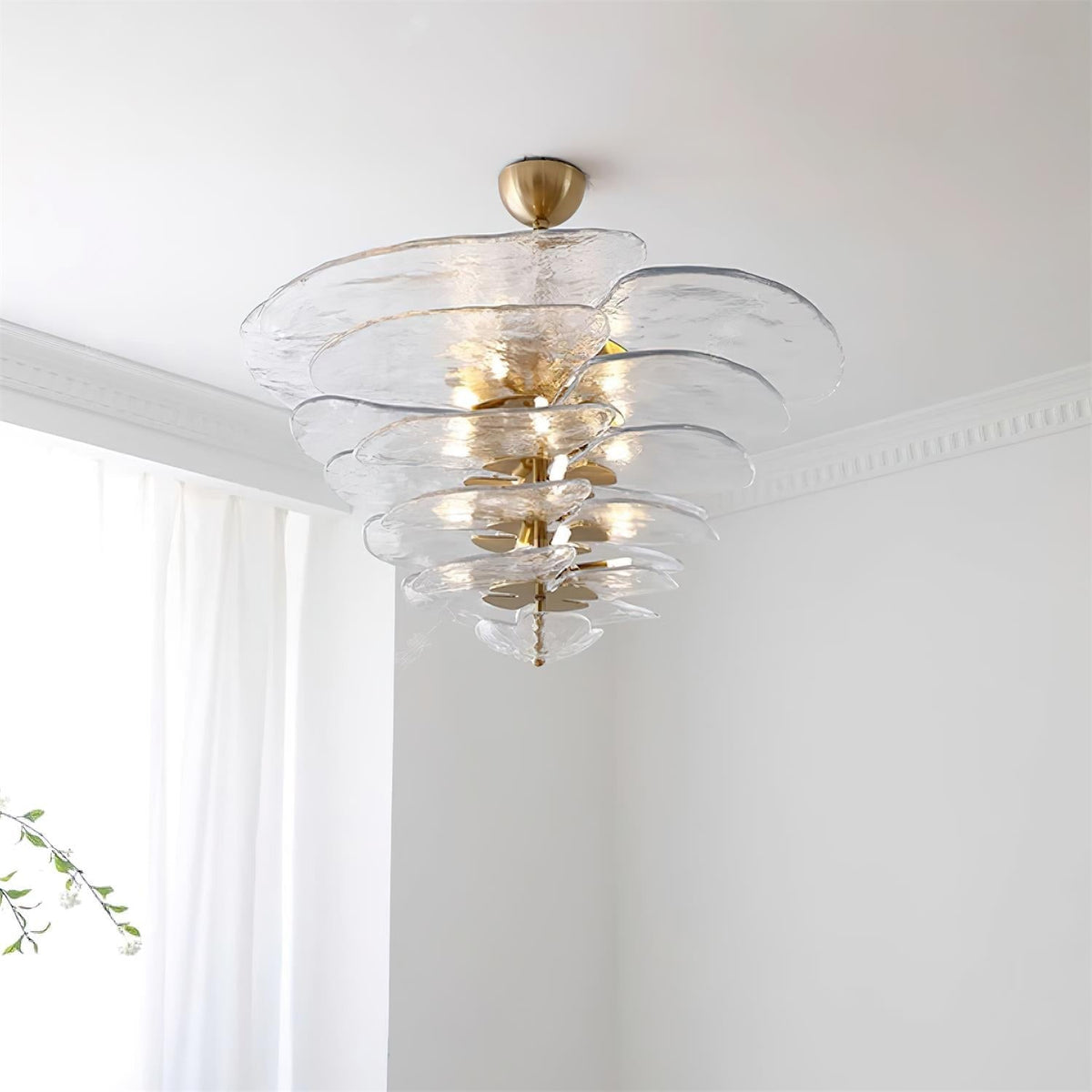 Lotus Chandelier Glass Contemporary Leaf Layered