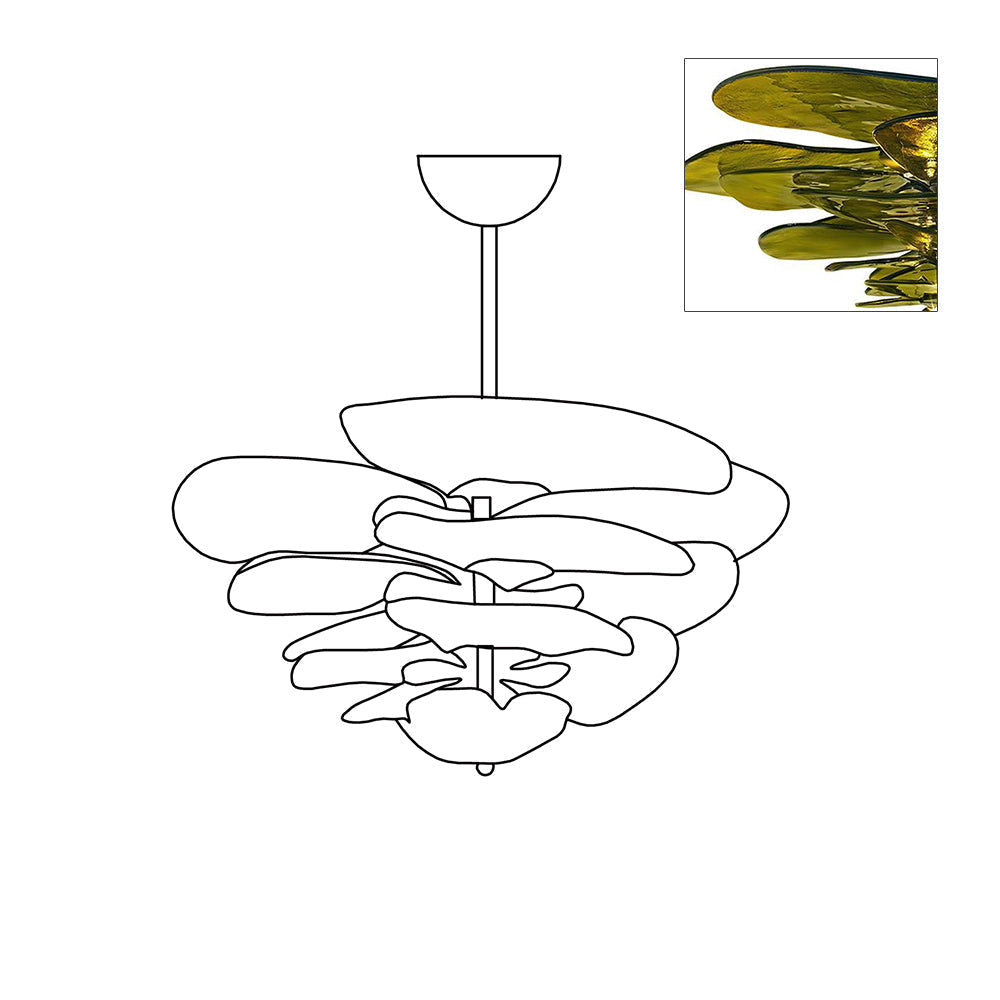 Crivsin ylellinen kultainen Murano-lasinen terälehtikattokruunu