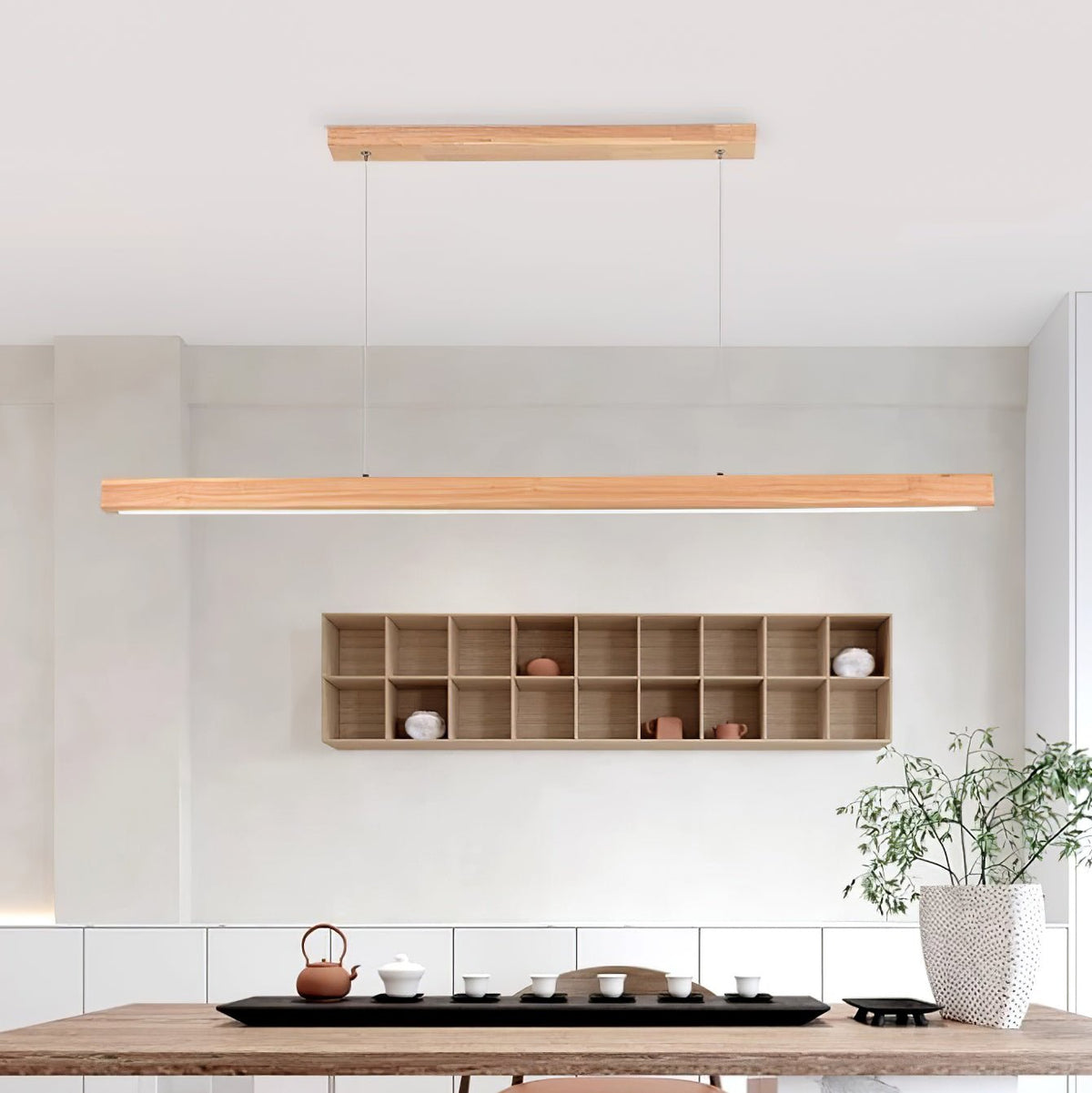 Rinalina lineær minimalistisk pendellampe i træ