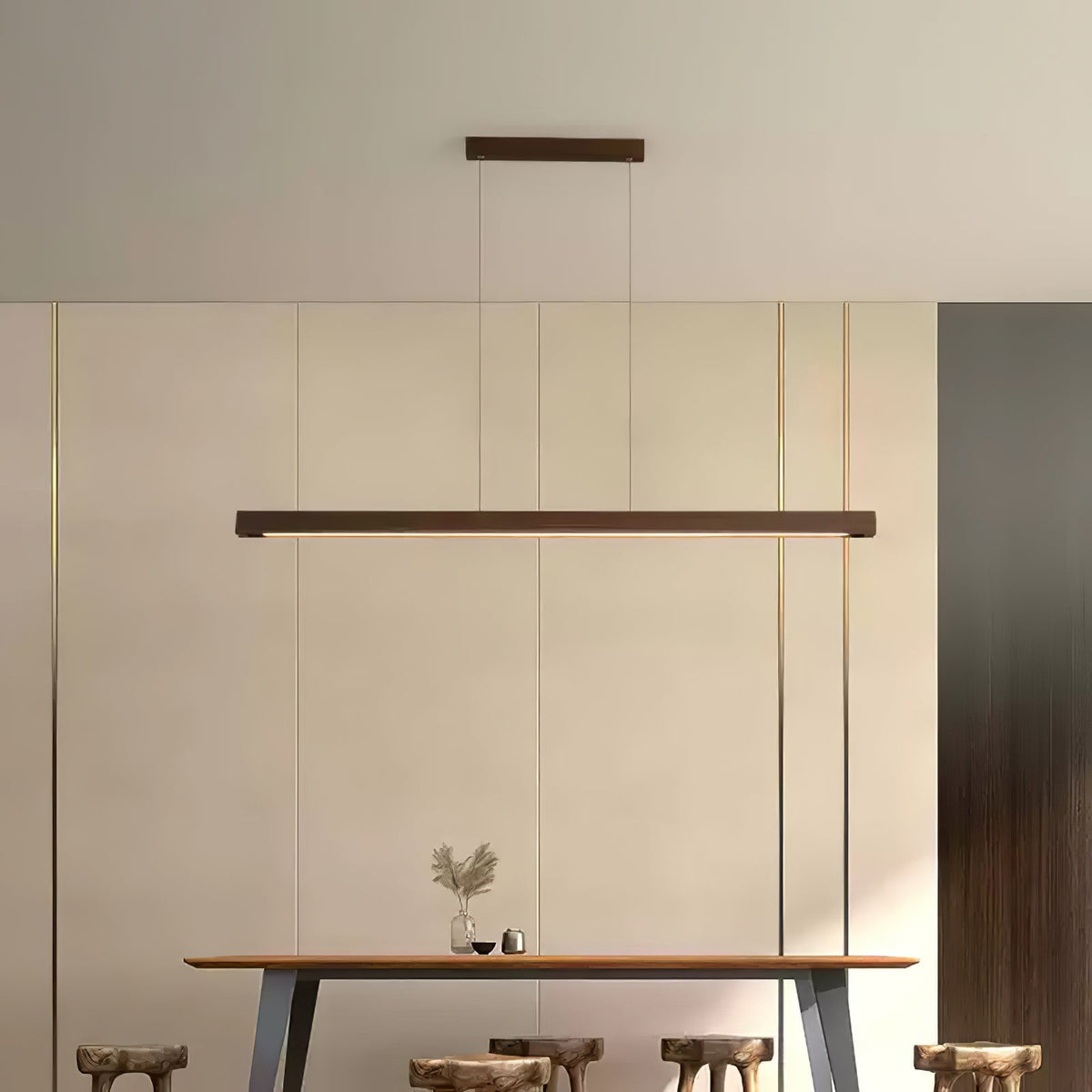 Rinalina lineær minimalistisk pendellampe i træ