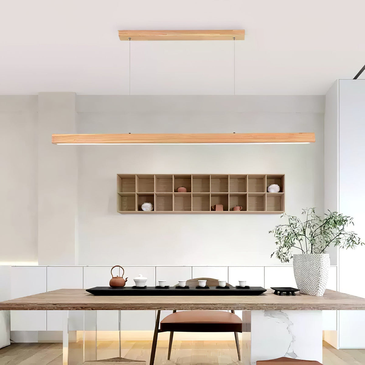 Rinalina lineær minimalistisk pendellampe i træ