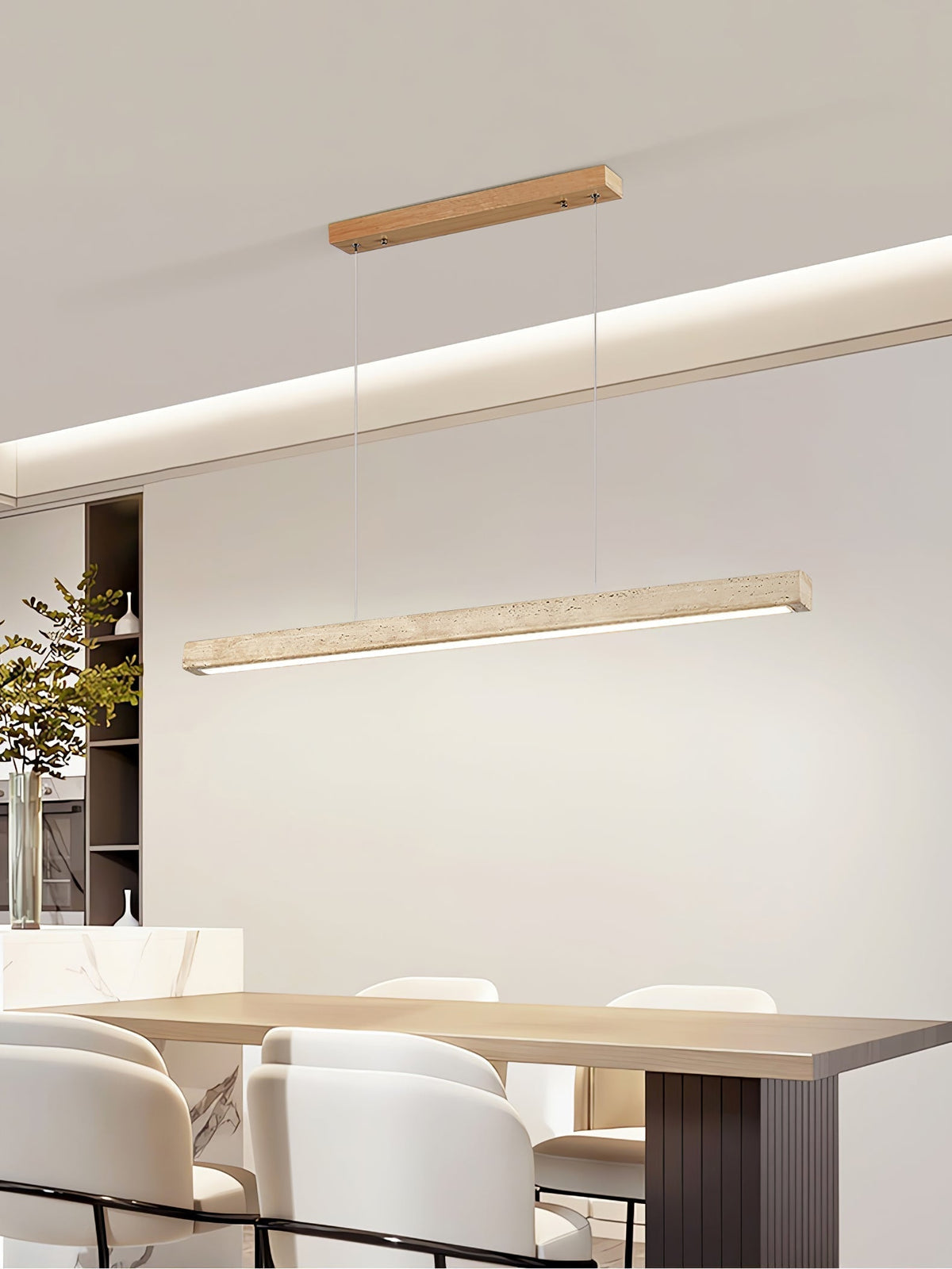Candeeiro suspenso linear minimalista Lyven em travertino