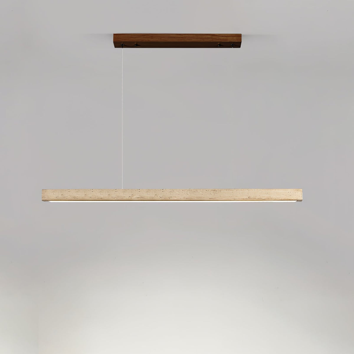 Candeeiro suspenso linear minimalista Lyven em travertino